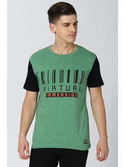 Peter England - Men Green Graphic Print Round Neck T-Shirt