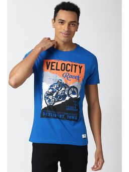Peter England - Men Blue Graphic Print Round Neck T-Shirt