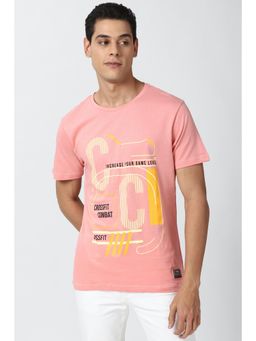 Peter England - Men Pink Graphic Print Round Neck T-Shirt