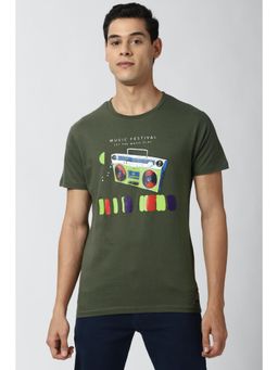 Peter England - Men Olive Graphic Print Round Neck T-Shirt