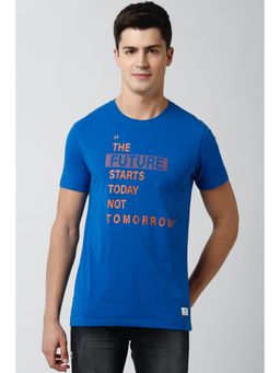 Peter England - Men Blue Graphic Print Round Neck T-Shirt