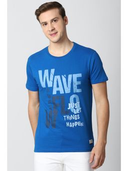 Peter England - Men Blue Graphic Print Round Neck T-Shirt