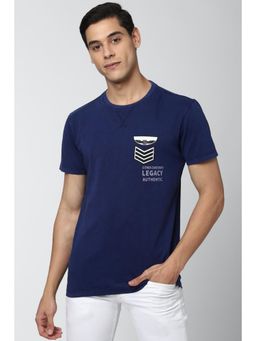 Peter England - Men Navy Blue Graphic Print Round Neck T-Shirt
