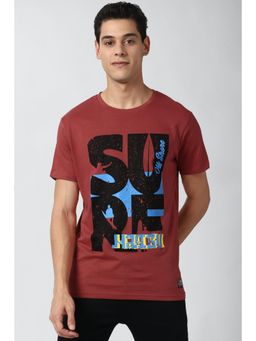 Peter England - Men Red Graphic Print Round Neck T-Shirt