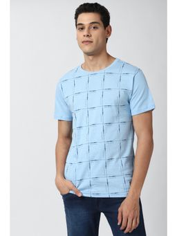 Peter England - Men Blue Print Round Neck T-Shirt