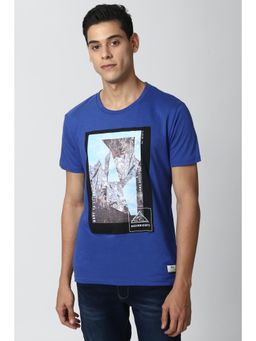 Peter England - Men Blue Graphic Print Round Neck T-Shirt