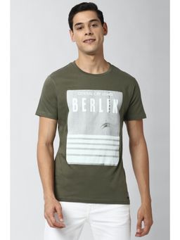 Peter England - Men Olive Graphic Print Round Neck T-Shirt