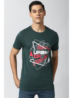 Peter England - Men Green Graphic Print Round Neck T-Shirt