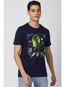 Peter England - Men Navy Blue Graphic Print Round Neck T-Shirt