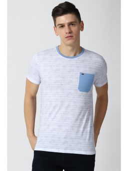 Peter England - Men Blue Stripe Round Neck T-Shirt