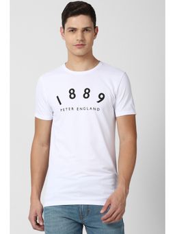 Peter England - Men White Print Round Neck T-Shirt