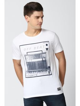 Peter England - Men White Graphic Print Round Neck T-Shirt