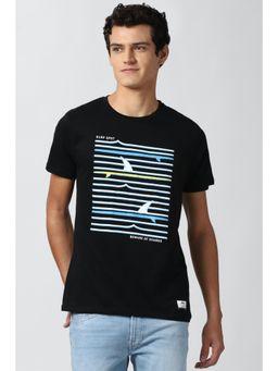 Peter England - Men Black Graphic Print Round Neck T-Shirt
