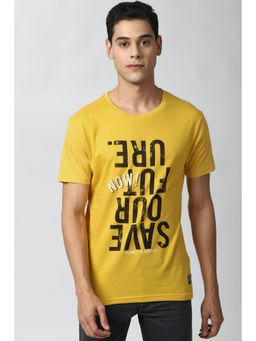 Peter England - Men Yellow Graphic Print Round Neck T-Shirt