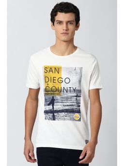 Peter England - Men White Graphic Print Round Neck T-Shirt