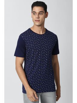 Peter England - Men Navy Blue Print Round Neck T-Shirt