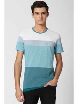 Peter England - Men Blue Stripe Round Neck T-Shirt