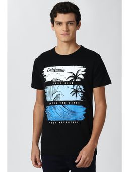 Peter England - Men Black Graphic Print Round Neck T-Shirt