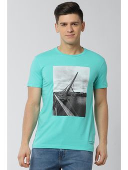Peter England - Men Blue Graphic Print Round Neck T-Shirt