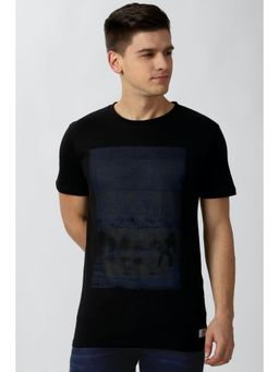 Peter England - Men Black Graphic Print Round Neck T-Shirt