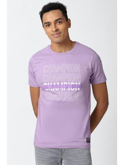 Peter England - Men Purple Graphic Print Round Neck T-Shirt