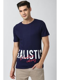 Peter England - Men Navy Blue Graphic Print Round Neck T-Shirt