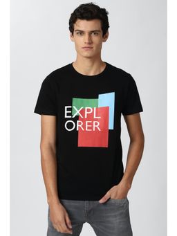Peter England - Men Black Graphic Print Round Neck T-Shirt
