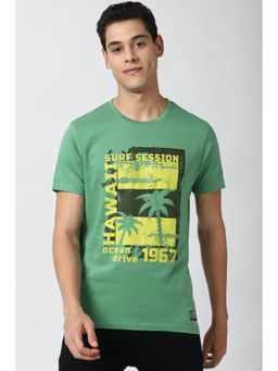 Peter England - Men Green Graphic Print Round Neck T-Shirt