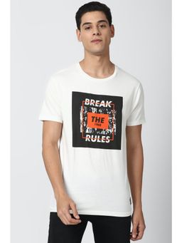 Peter England - Men White Graphic Print Round Neck T-Shirt
