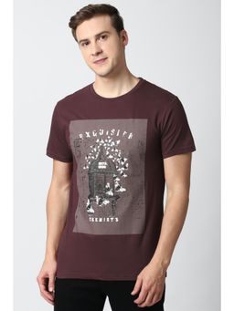 Peter England - Men Maroon Graphic Print Round Neck T-Shirt