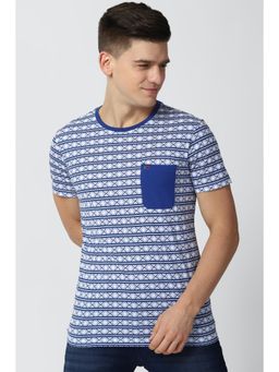 Peter England - Men Blue Print Round Neck T-Shirt