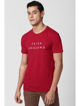 Peter England - Men Maroon Print Round Neck T-Shirt