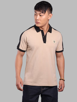 ROOKIES - Light Khaki Black Half Sleeve Pique Polo T-Shirt