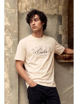 Simon Carter - Men Solid Beige Crew Neck T-Shirt