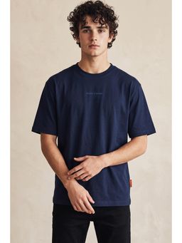 Simon Carter - Men Solid Navy Blue Crew Neck T-Shirt