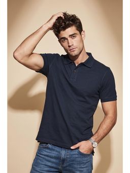 Simon Carter - Men Solid Navy Blue Polo T-Shirt