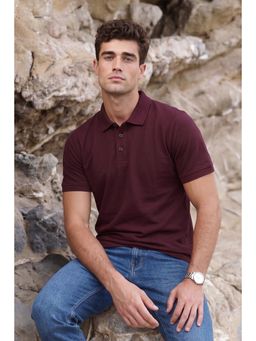 Simon Carter - Men Solid Wine Polo T-Shirt