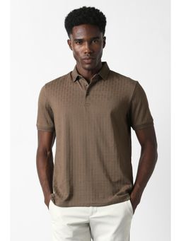 Van Heusen - Men Brown Textured Polo T-Shirt