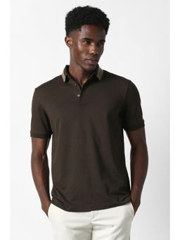 Van Heusen - Men Brown Textured Polo T-Shirt