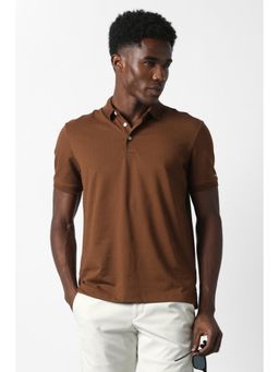 Van Heusen - Men Brown Textured Polo T-Shirt