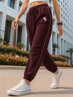 Bewakoof - Women's Maroon Peanuts Pie Graphic Printed Oversized Joggers