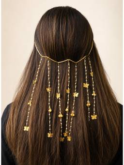 Viana Jewels - Butterfly Pearl Brass Hair Chain Tiara
