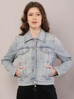 NOBARR - Women's Cotton Denim Full Sleeve Light Blue Jacket