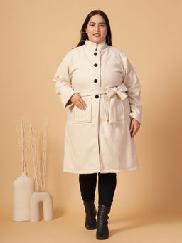 RIGO - Women Off White Polar Fleece Overcoat with Belt (Set of 2)