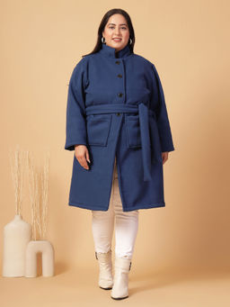 RIGO - Women Ink Blue Polar Fleece Overcoat with Belt (Set of 2)