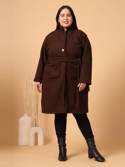 RIGO - Women Dark Brown Polar Fleece Overcoat with Belt (Set of 2)