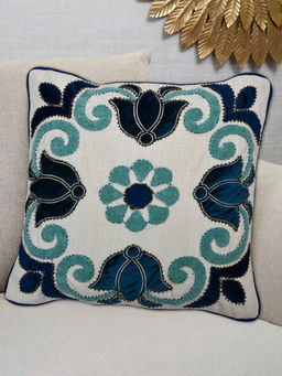 At Home by Nilkamal - Embroidered Cotton Polyester Cushion Cover White (16x16 inches)