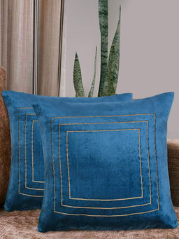 At Home by Nilkamal - 2 Solid Cotton Polyester Cushion Covers Blue (16x16 inches)