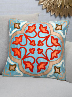 At Home by Nilkamal - Embroidered Polyester Cushion Cover Blue (16x16 inches)