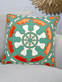 At Home by Nilkamal - Embroidered Cotton Polyester Cushion Cover Multicolor (16x16 inches)